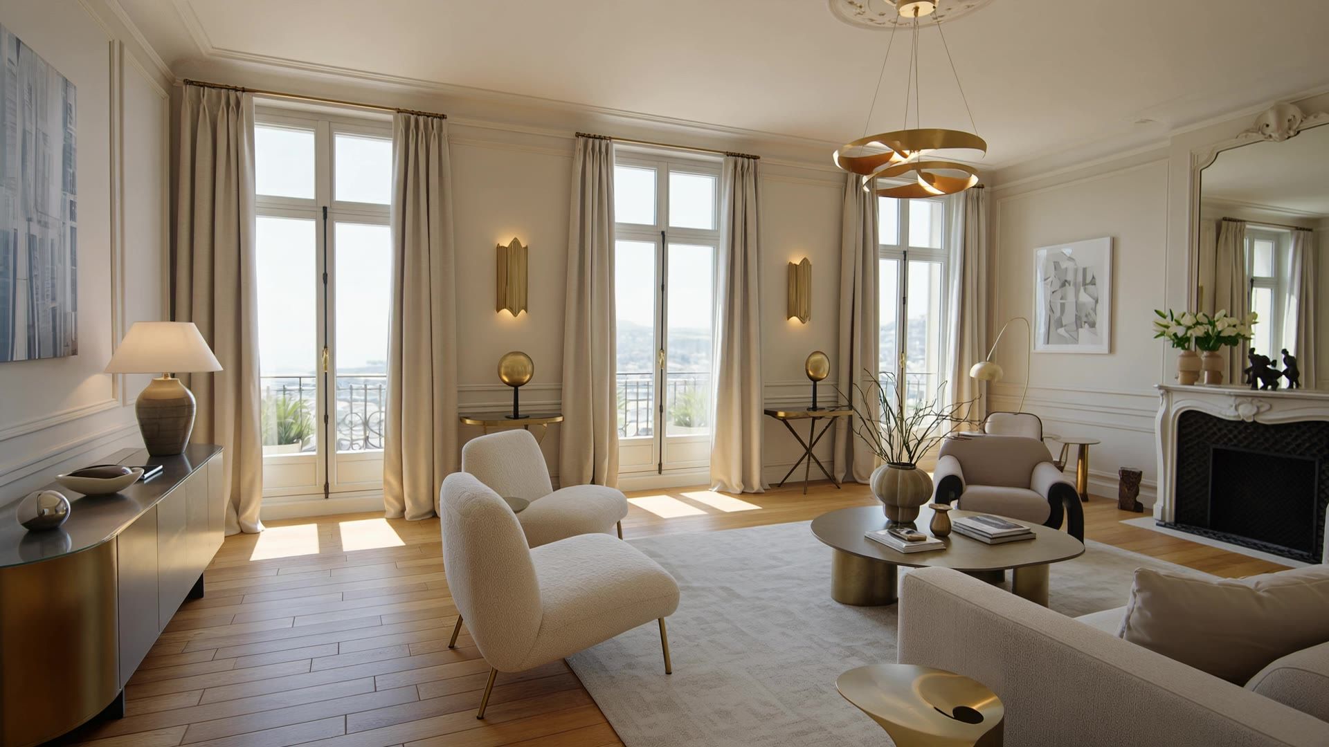 A bright Belle Époque living room
over Nice